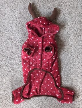 ❤️4/$20 Plush Red Polka-Dot Reindeer Dog Hoodie